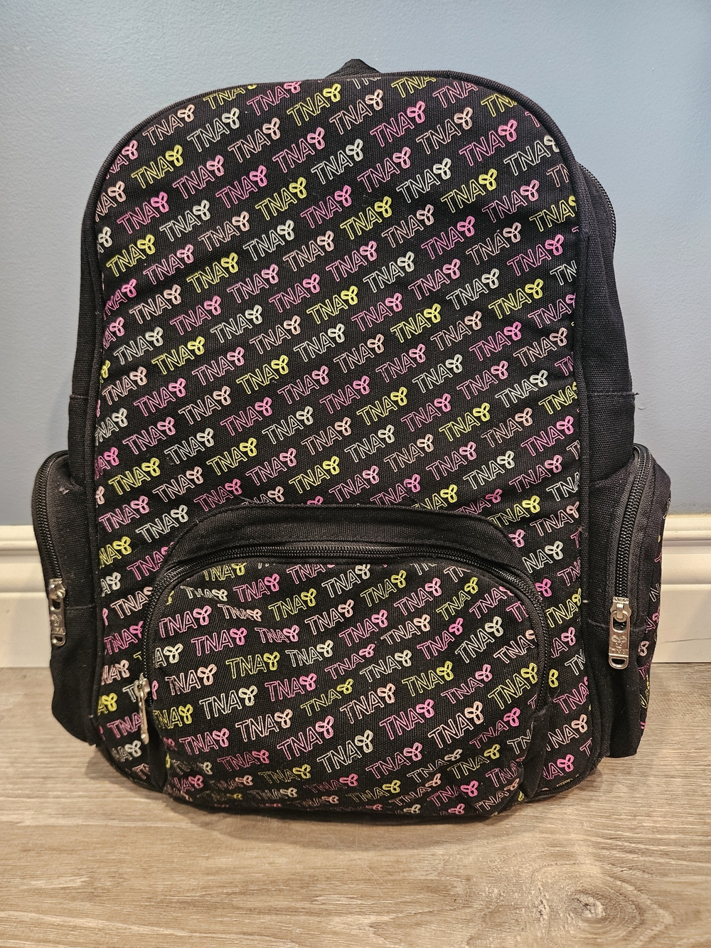 Vintage TNA Aritzia Monogram Backpack Y2K Black Rainbow Logo